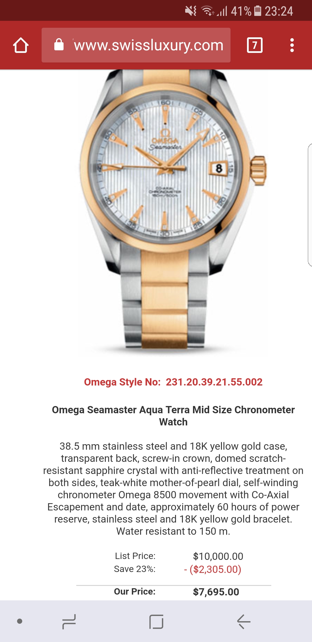 Omega Aquaterra Co-Axial 38,5Mm Cal 8500 Demi Vàng Hồng Mặt Xà Cừ Cọc Kim  Cương Full Box,Like New – Tango